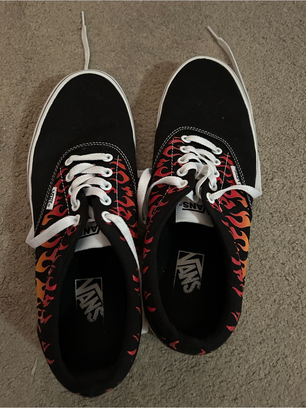 Vans Low-Top Sneakers with Red and Orange Flame Print